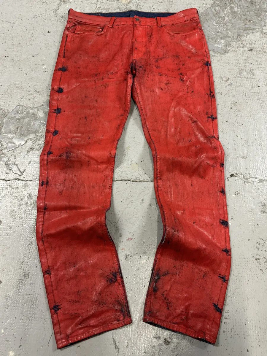 2012 Maison Margiela H&M Red Painted Slim Denim Jeans