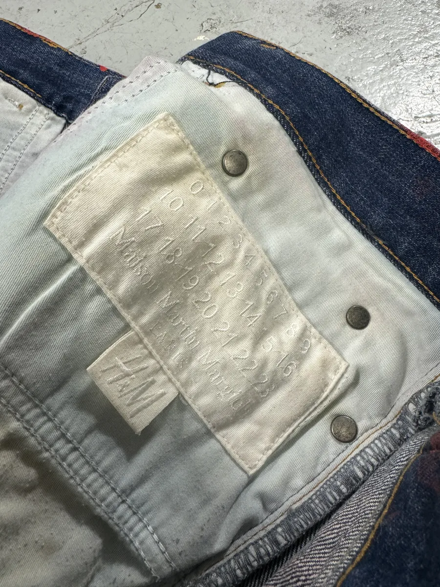 2012 Maison Margiela H&M Red Painted Slim Denim Jeans - Image 11