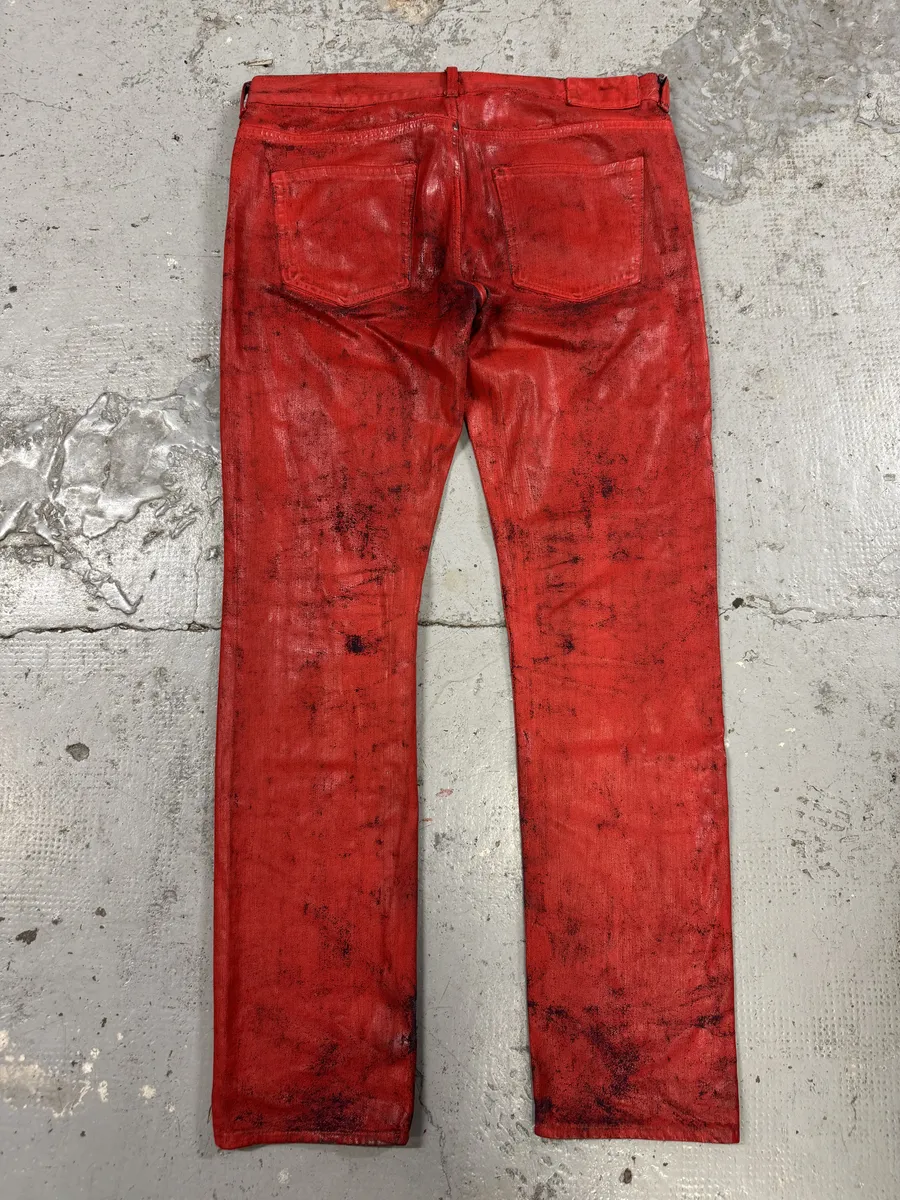 2012 Maison Margiela H&M Red Painted Slim Denim Jeans - Image 2