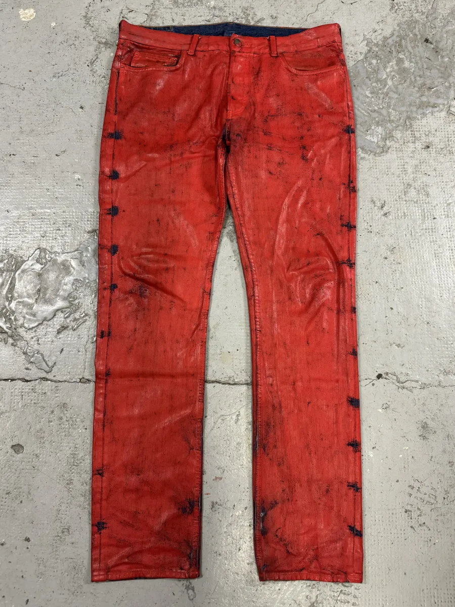 2012 Maison Margiela H&M Red Painted Slim Denim Jeans - Image 6