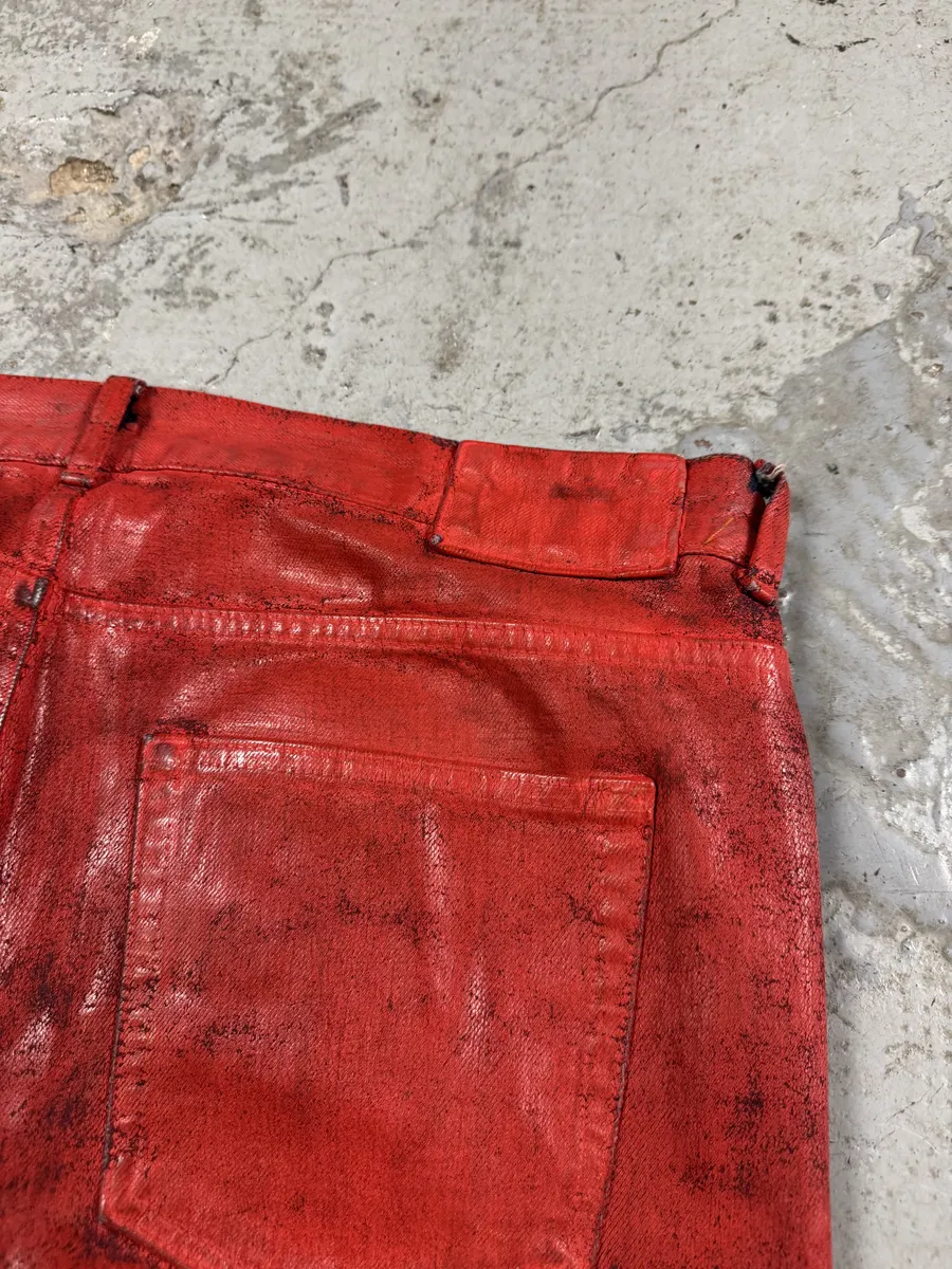 2012 Maison Margiela H&M Red Painted Slim Denim Jeans - Image 7
