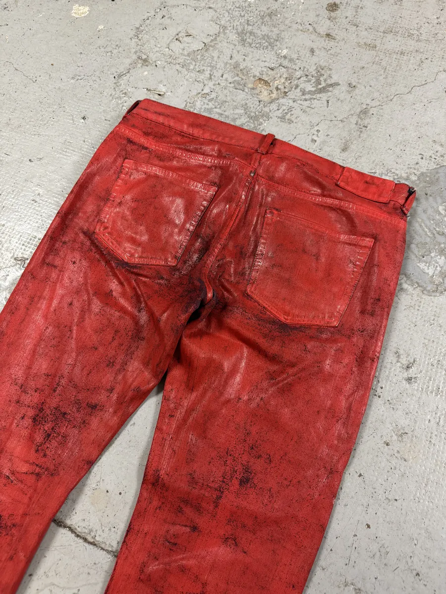 2012 Maison Margiela H&M Red Painted Slim Denim Jeans - Image 9