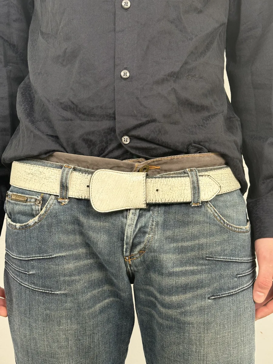 2012 Maison Margiela H&M White Painted Leather Belt - Image 3