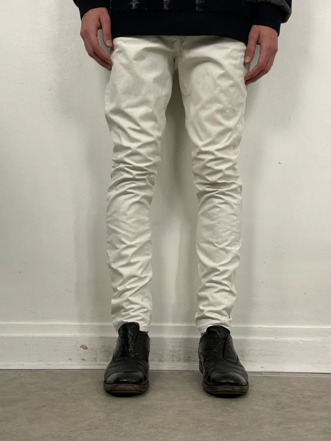 2012 Maison Margiela H&P White Cracked Painted Slim Jeans - Image 2