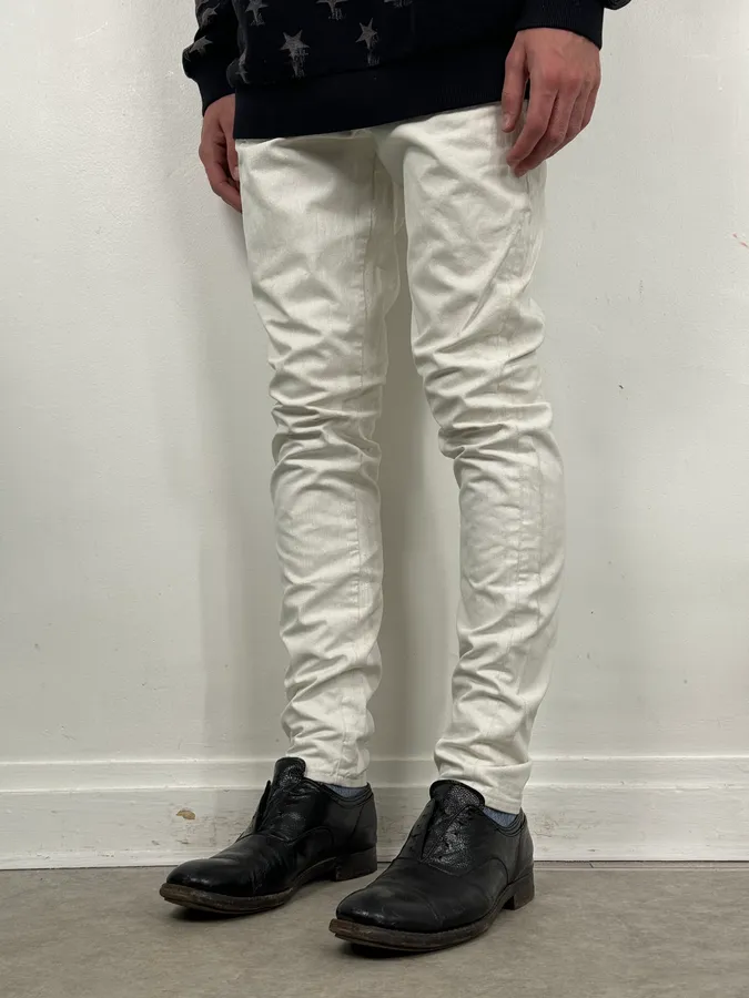 2012 Maison Margiela H&P White Cracked Painted Slim Jeans - Image 3
