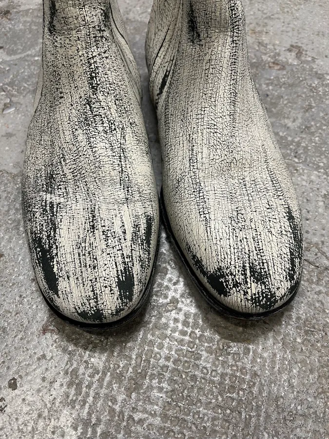 2012 Maison Margiela H&M Painted Cracked White Boots - Image 2