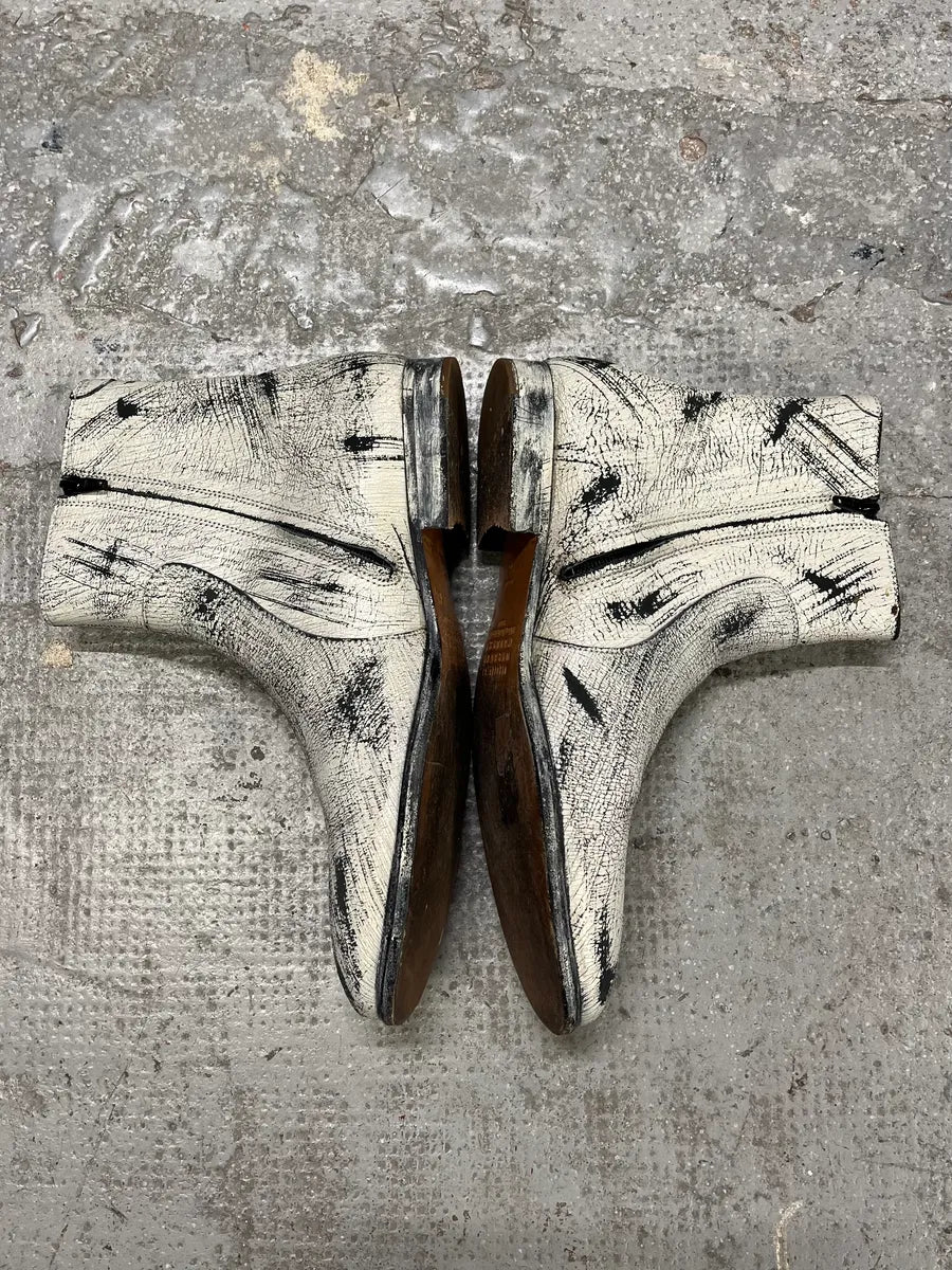 2012 Maison Margiela H&M Painted Cracked White Boots - Image 6