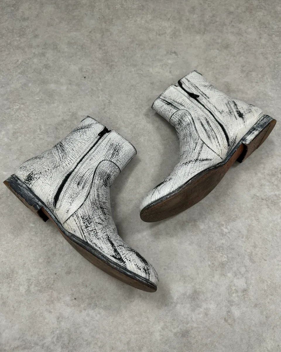 2012 Maison Margiela x H&M Chelsea White Painted Leather Boots Painted - Image 3