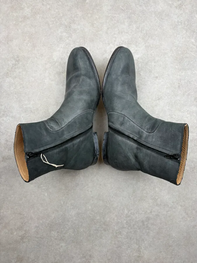 2012 Maison Martin Margiela H&M Teal Grey Leather Boots - Image 6