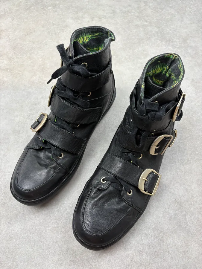2012 Versace H&M Black Leather Buckle Strap Boots - Image 3