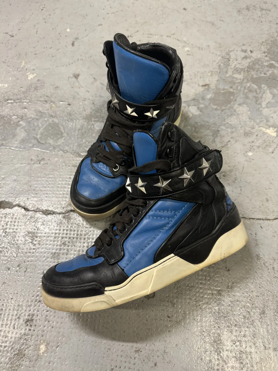 2013 Givenchy Tyson High Stars Black & Blue Leather Sneakers - Image 6