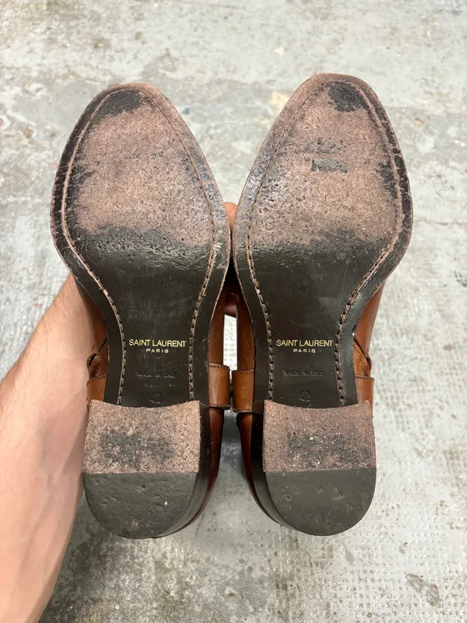 2014 Saint Laurent Wyatt Brown Leather Ankle Boots - Image 10