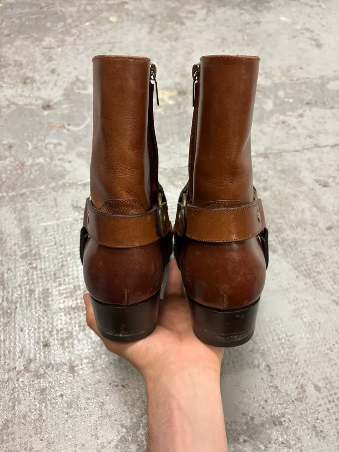 2014 Saint Laurent Wyatt Brown Leather Ankle Boots - Image 9