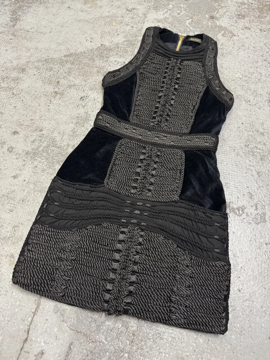 2015 Balmain H&M Black Braided Details Contemporary Dress - Image 6