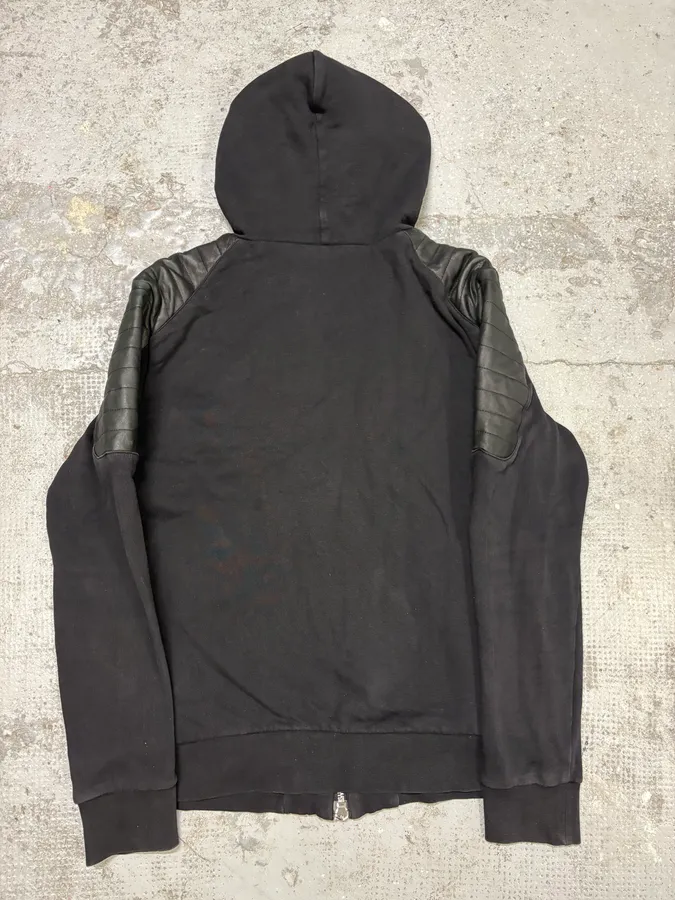 2015 Balmain H&M Black Padded Leather Hybrid Zip-up Sweatshirt - Image 6