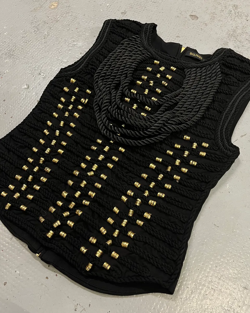 2015 Balmain H&M Gold-Beaded Black Tank Top - Image 5