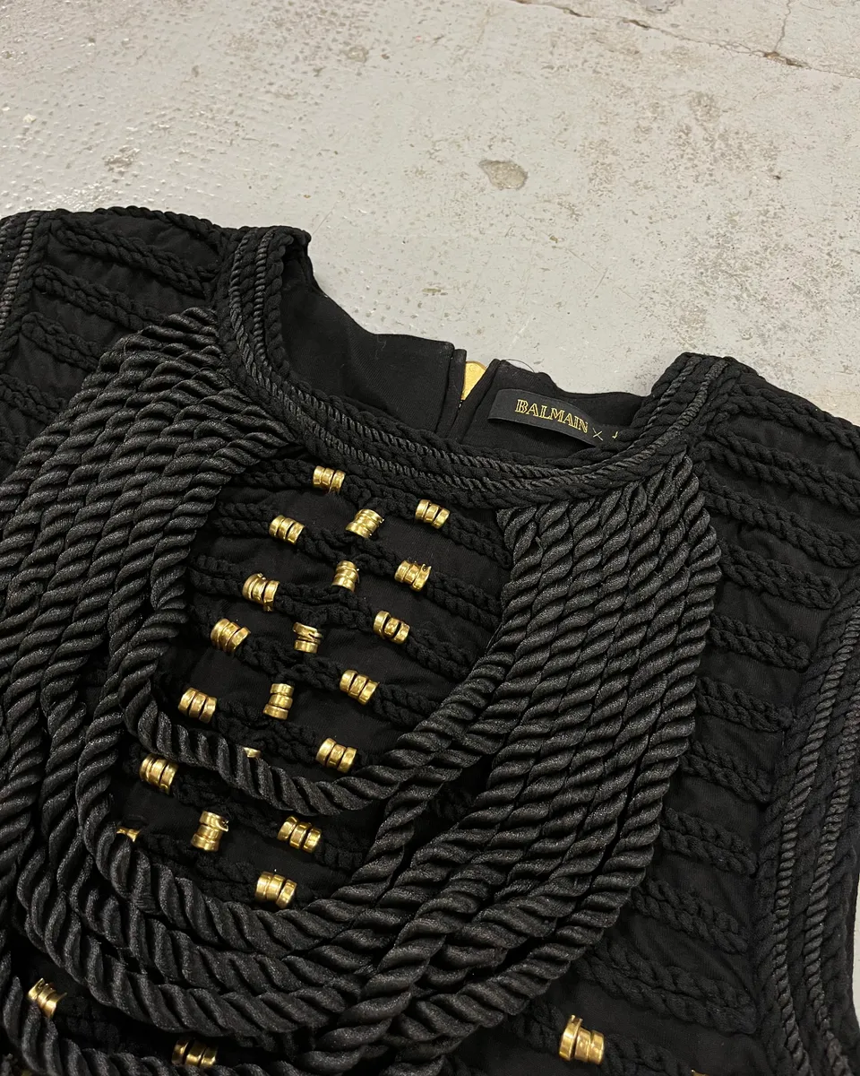 2015 Balmain H&M Gold-Beaded Black Tank Top - Image 6