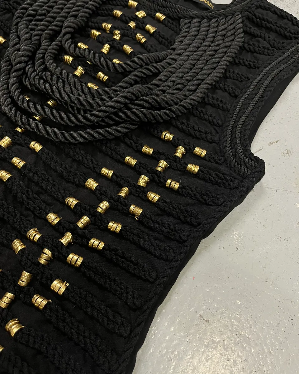 2015 Balmain H&M Gold-Beaded Black Tank Top - Image 7