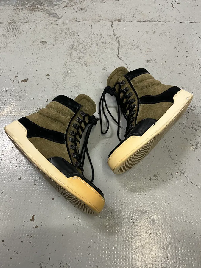 2015 Balmain H&M Khaki Suede Lace-Up Sneakers - Image 2