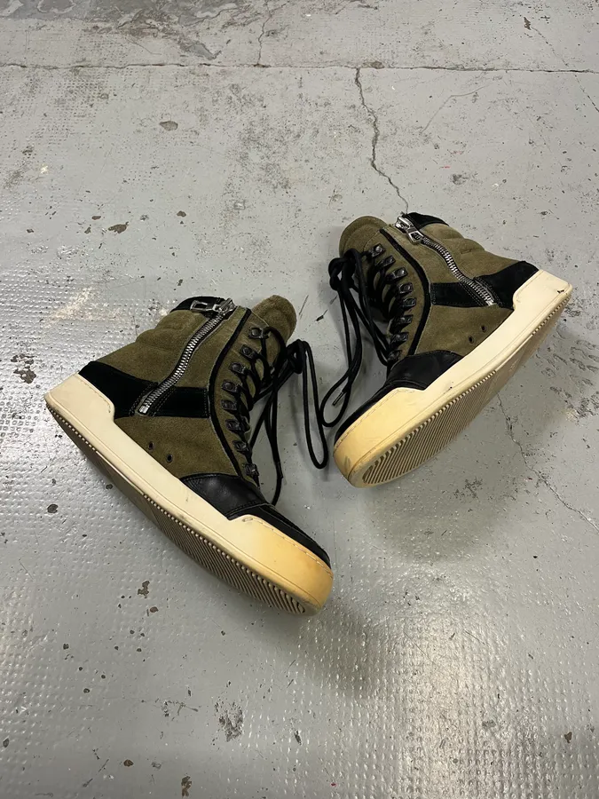 2015 Balmain H&M Khaki Suede Lace-Up Sneakers - Image 3