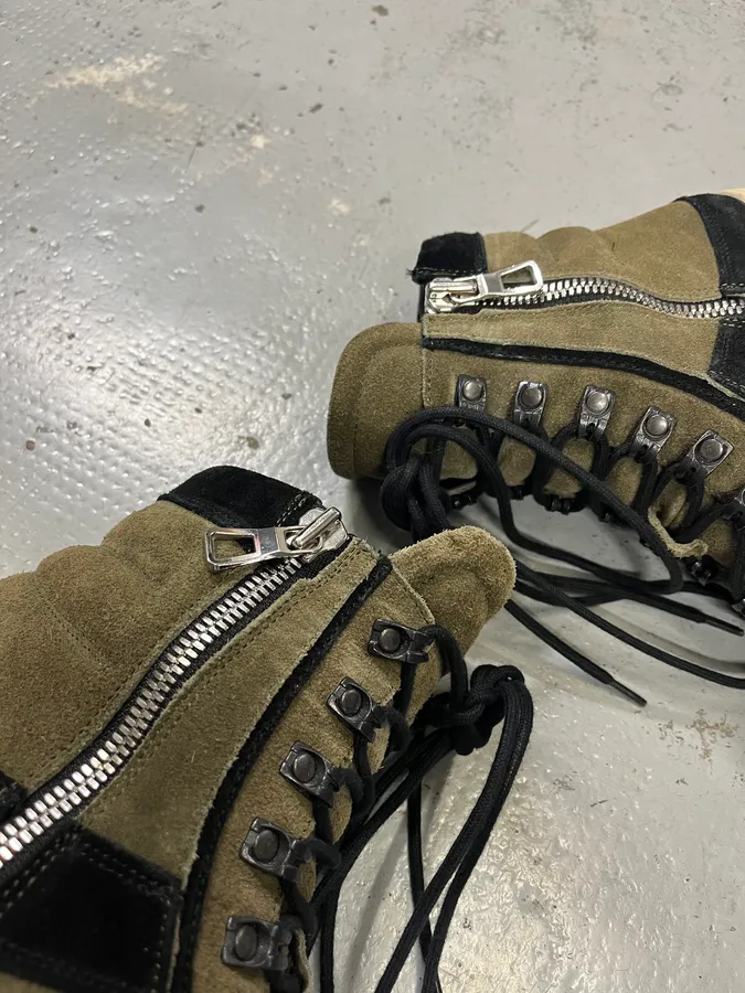 2015 Balmain H&M Khaki Suede Lace-Up Sneakers - Image 4