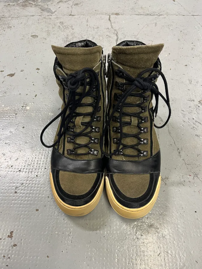 2015 Balmain H&M Khaki Suede Lace-Up Sneakers - Image 5
