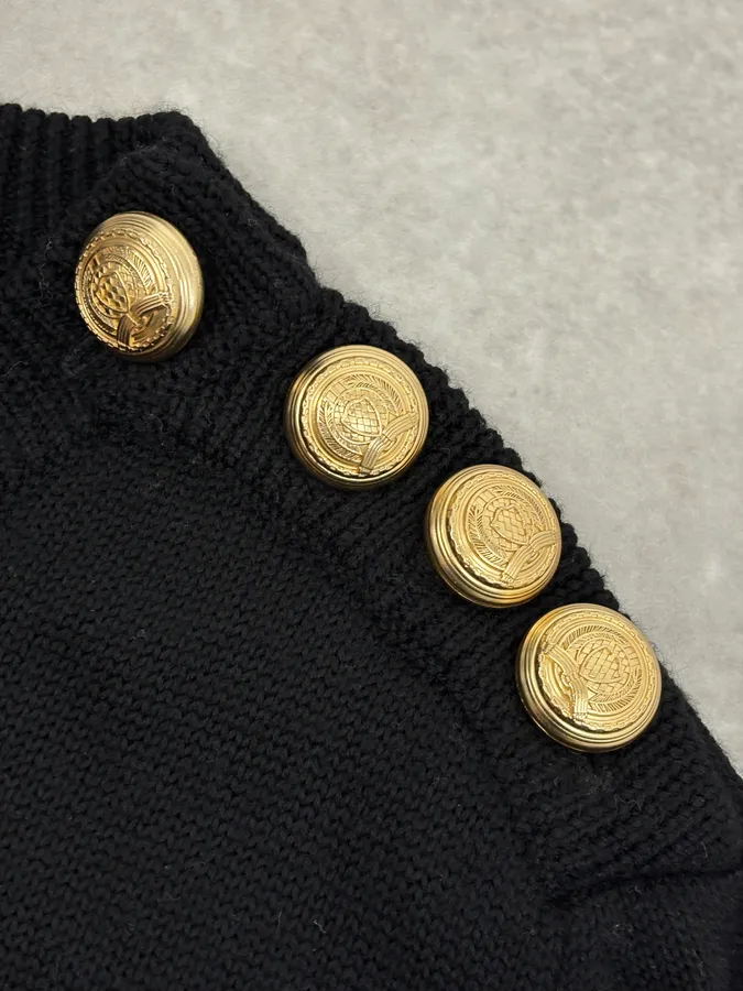 2015 Balmain H&M Striped Signature Buttoned Sweater - Image 9