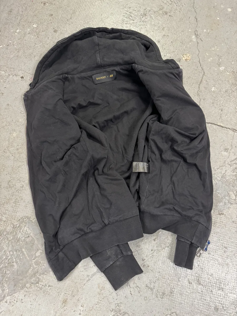 2015 Balmain H&M Black Hybrid Leather Padded Zip-Up Sweater - Image 7