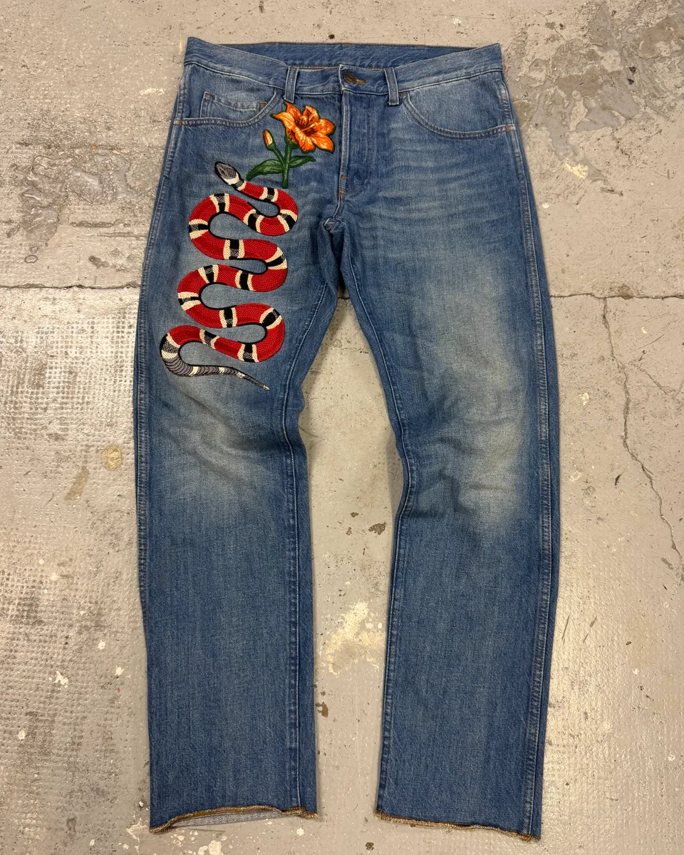 2016 Gucci Snake Emboired Denim Jeans