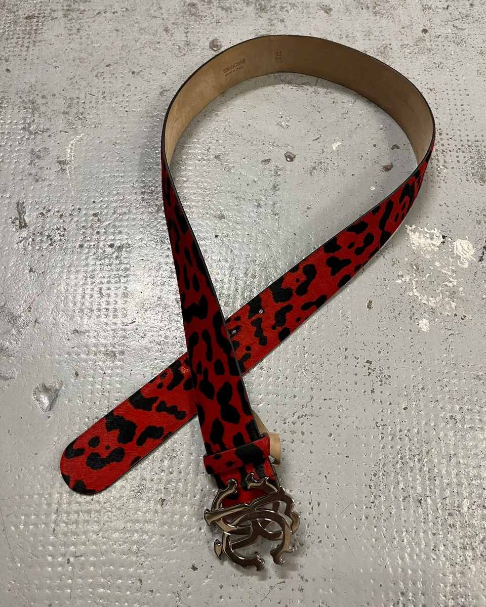 2025 Roberto Cavalli Red Pony Hair Leopard Belt - Image 2