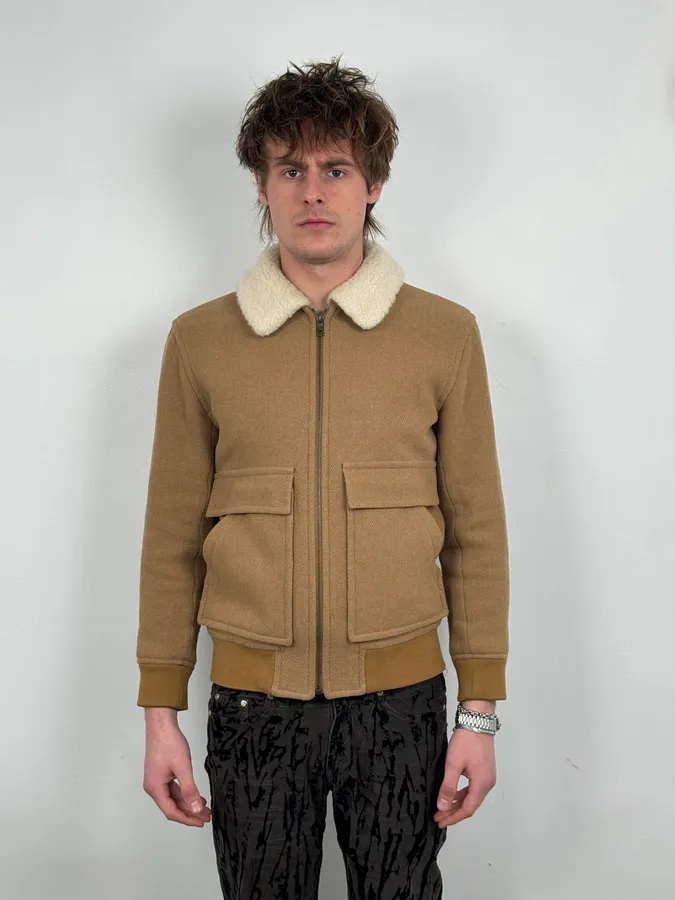 A.P.C Beige Classy Wool White Collar Jacket - Image 2
