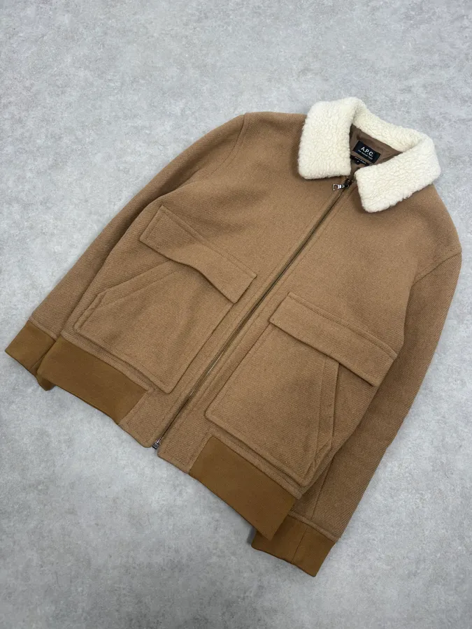 A.P.C Beige Classy Wool White Collar Jacket - Image 4