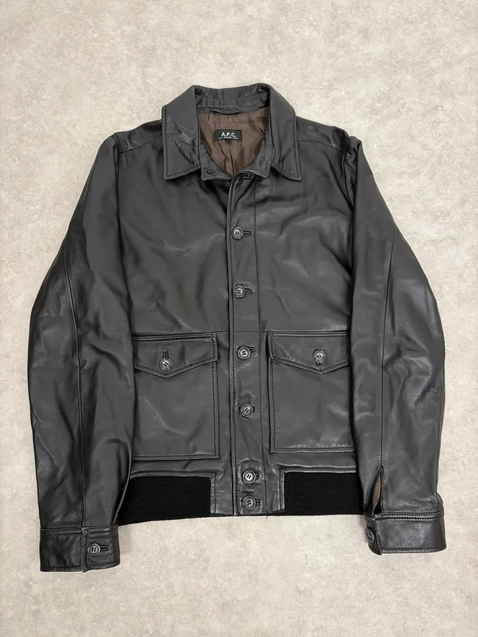 A.P.C. Black Buttoned Leather Minimalist Jacket