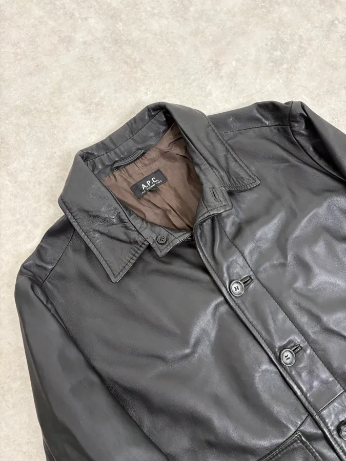 A.P.C. Black Buttoned Leather Minimalist Jacket - Image 5