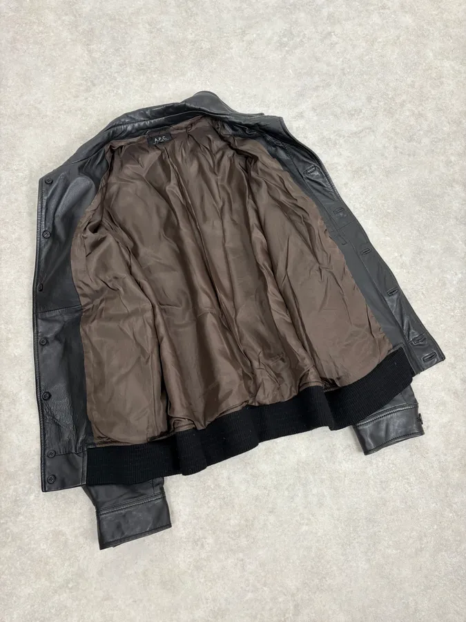 A.P.C. Black Buttoned Leather Minimalist Jacket - Image 7