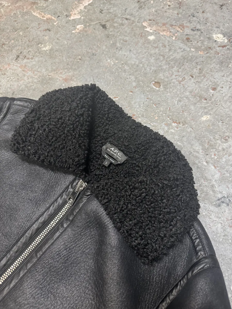 A.P.C. Black Premium Minimalist Shearling Leather Jacket - Image 8