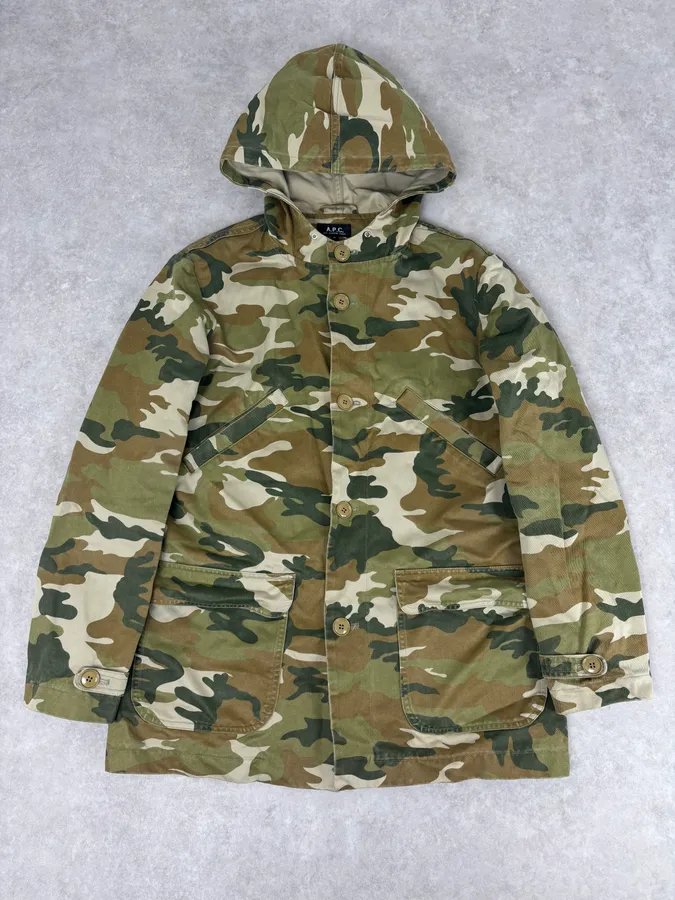 A.P.C. Khaki Camo Hooded Jacket Multi-Pocket Jacket