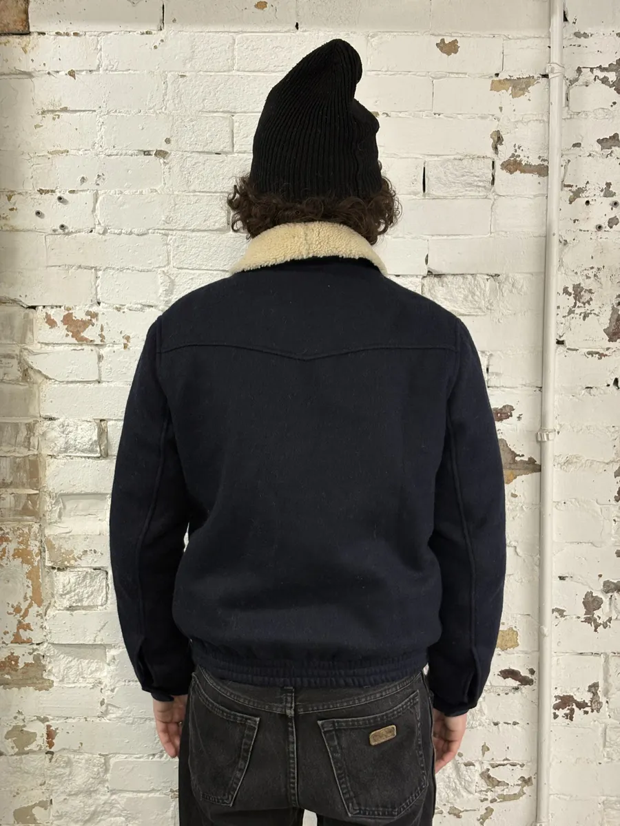 A.P.C Navy Beige Fur Collar Classy Jacket - Image 4