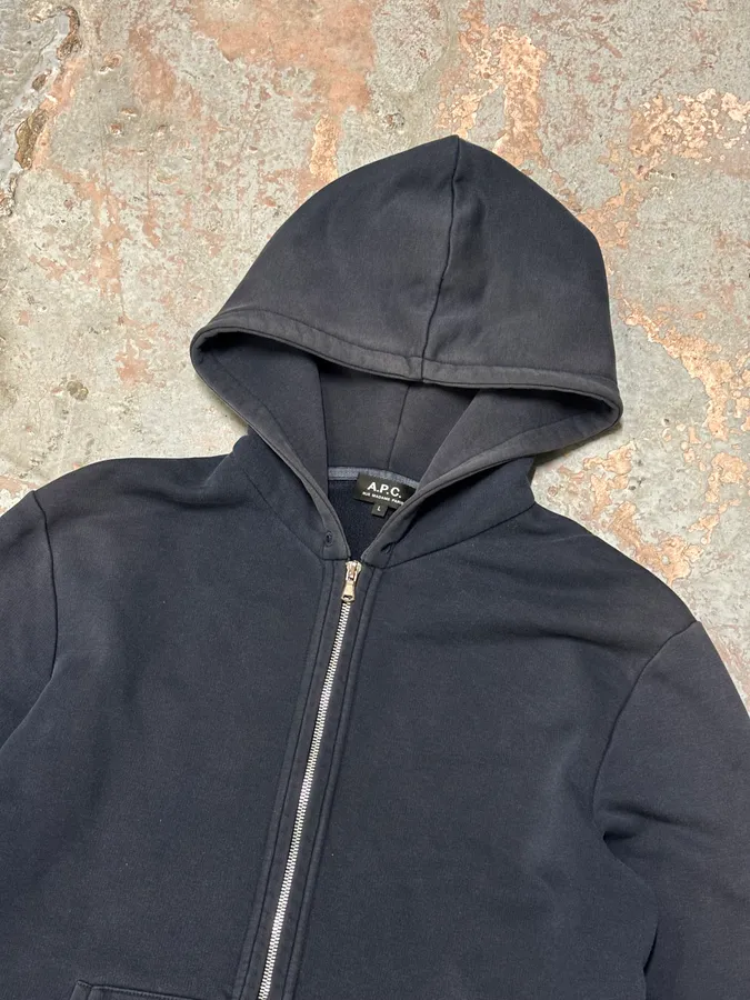 A.P.C. Navy Minimalist Zip-Up Hoodie - Image 4