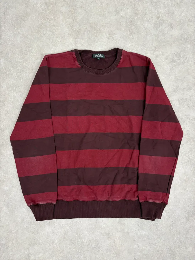 A.P.C. Red & Bordeaux Striped Crewneck Sweater