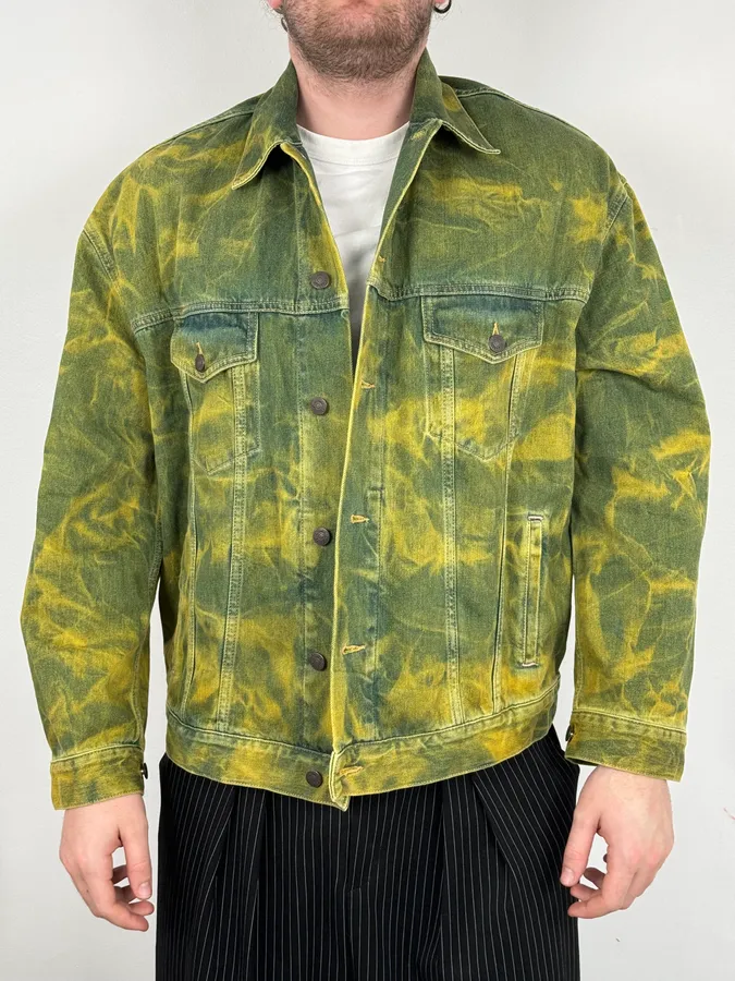 Acne Studios Acid Wash Green & Yellow Denim Jacket - Image 2