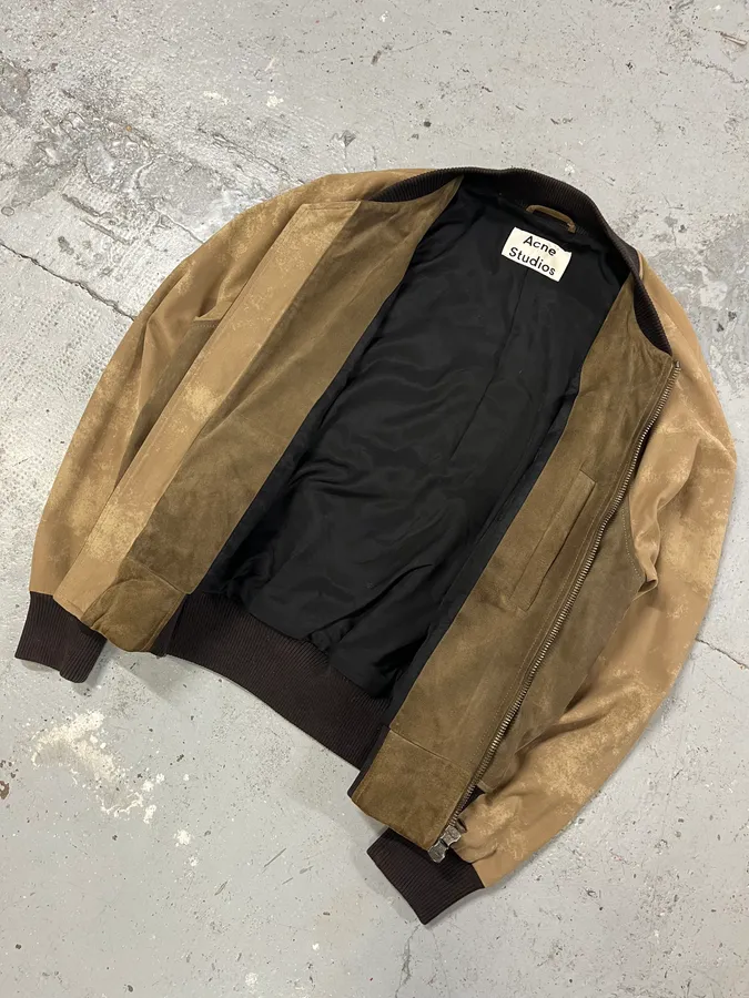 Acne Studios Beige Suede Bomber Leather Jacket - Image 5