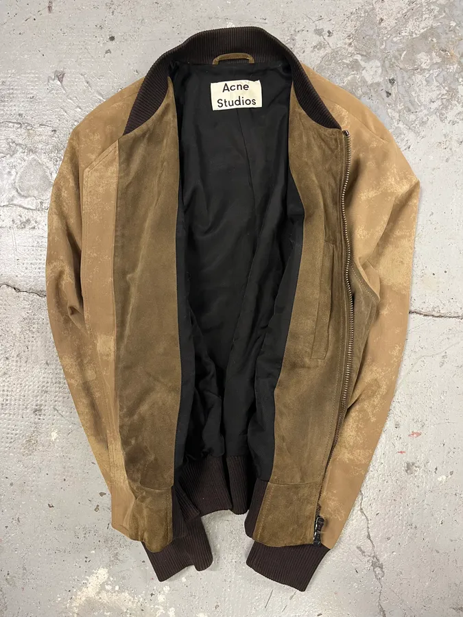 Acne Studios Beige Suede Bomber Leather Jacket - Image 6