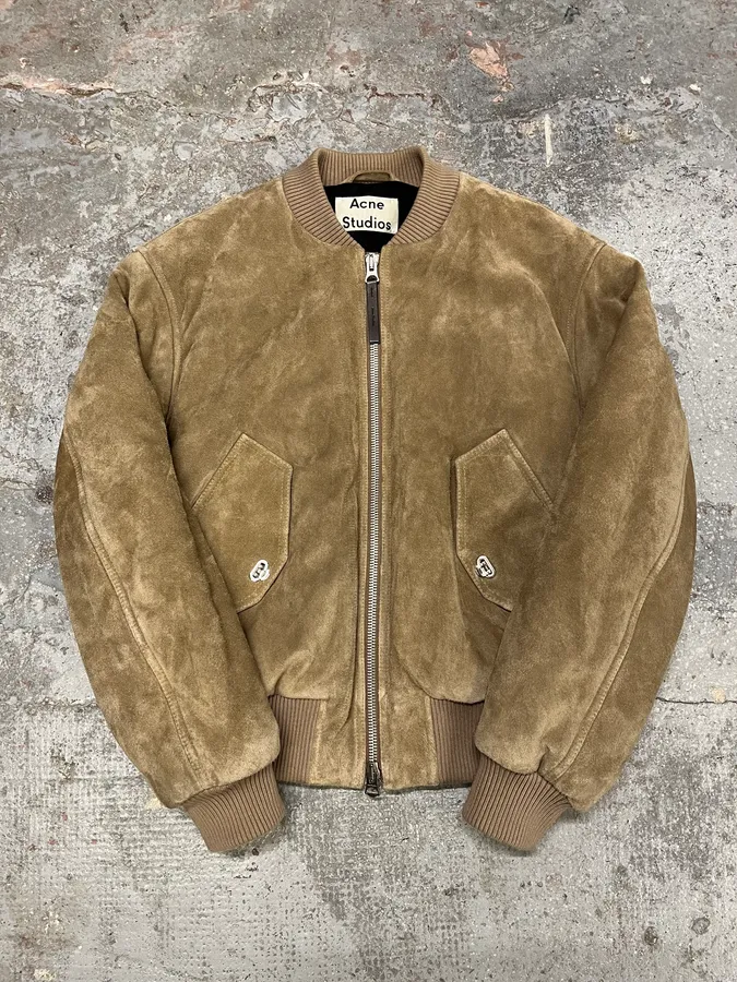 Acne Studios Beige Suede Leather Bomber Jacket