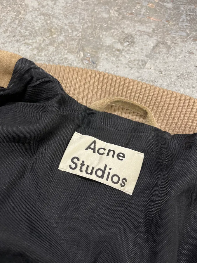 Acne Studios Beige Suede Leather Bomber Jacket - Image 11