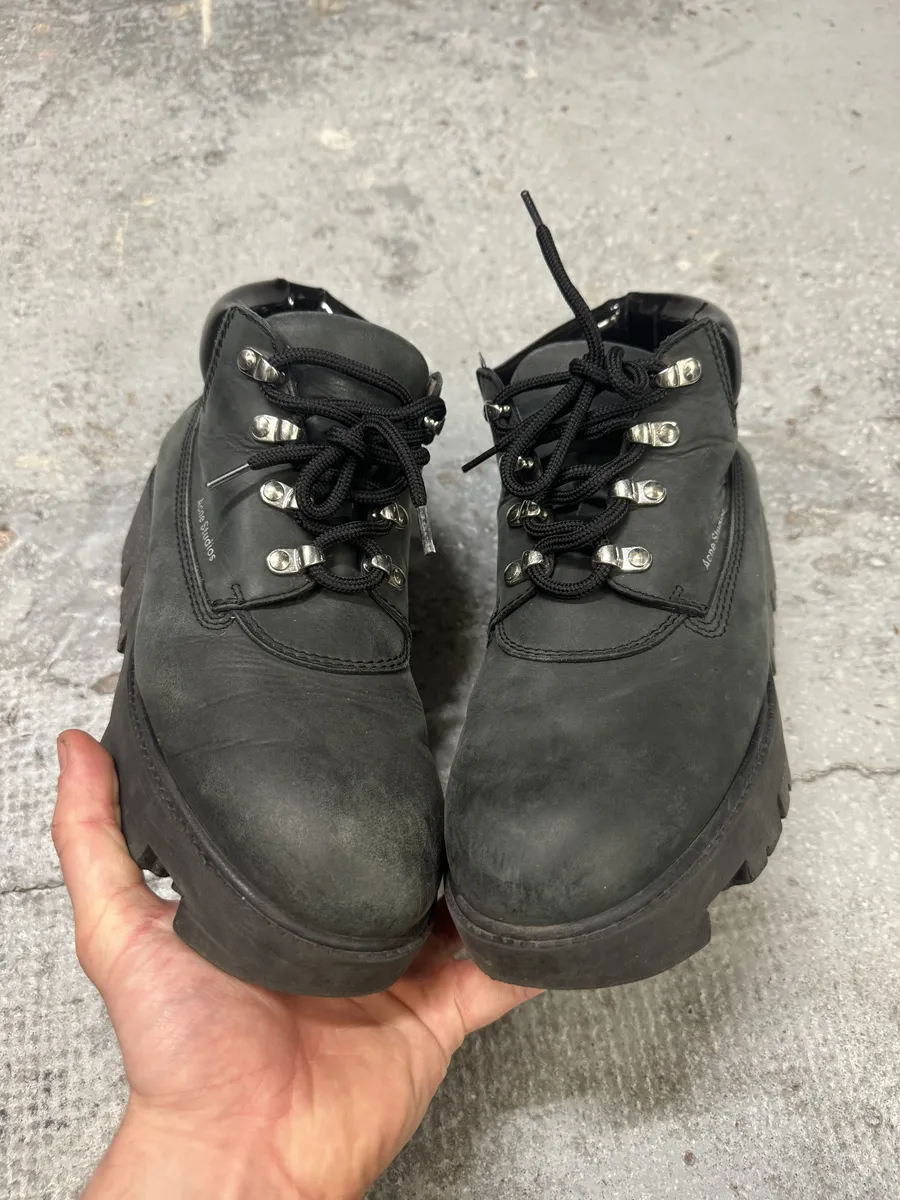 Acne Studios Black Hiking Leather Boots - Image 2