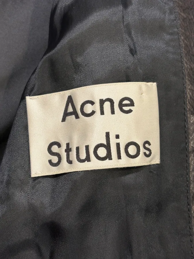 Acne Studios Black Leather & Navy Collar Jacket - Image 8
