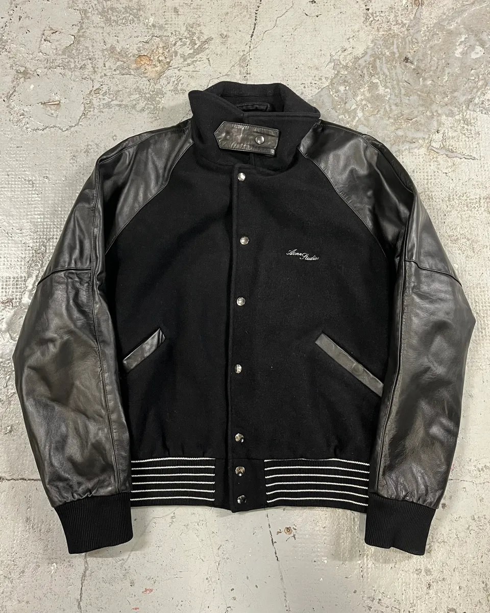 Acne Studios Black Wool & Leather Biker Jacket