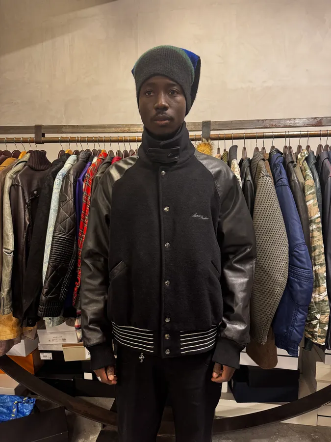 Acne Studios Black Wool & Leather Biker Jacket - Image 2