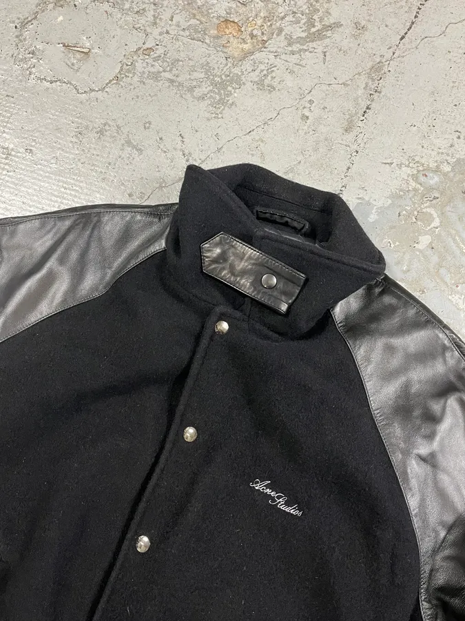 Acne Studios Black Wool & Leather Biker Jacket - Image 4